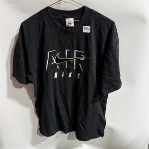 #3399-Nike Black Short Sleeve Graphic Tee with Gold Swoosh